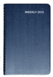 dark blue leatherette wirebound weekly planner