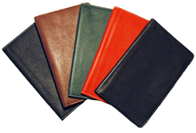 black, tan, red and green leather pocket planners