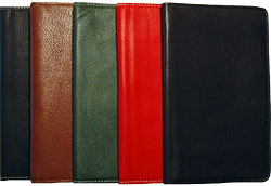 black, green, red and tan leather pocket planners