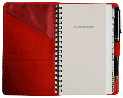 red leather pocket planner system