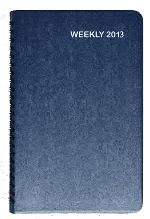 blue leatherette wirebound weekly planner