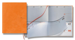 double format daily weekly planner with textured orange faux leather cover