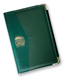 green microfibre custom planner with metal corners
